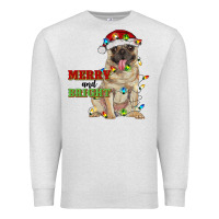 Oatmeal Heather merry and bright pug Premium Sweatshirt - RanaPortraitStore