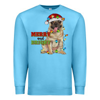 Ocean Blue merry and bright pug Premium Sweatshirt - RanaPortraitStore