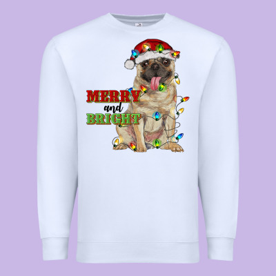 Merry And Bright Pug Premium Sweatshirt Designed By Ranaportraitstore