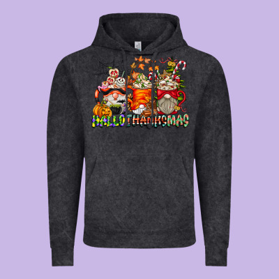 Hallothanksmas Gnome Coffee Cups Vintage Hoodie Designed By Cowhidedigitalart
