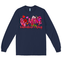 Navy Be Mine Valentines Day Long Sleeve Tee - CowhideDigitalArt