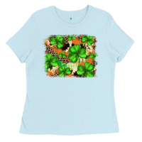 Baby Blue st.patricks plaid  green glitter cowhide  leopard Ladies Tee - FaDigitalArtStudio