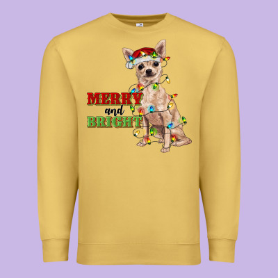 Merry And Bright Chihuahua Premium Sweatshirt Designed By Ranaportraitstore
