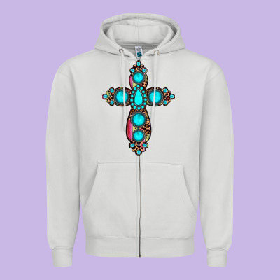 Gemstone Cross Zipper Hoodie Designed By Jahusdesignshop