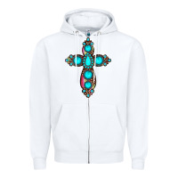 White gemstone cross Zipper Hoodie - JahusDesignShop