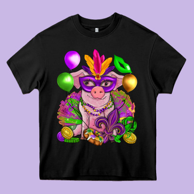 Mardi Gras Pig Heavy Core Tee Designed By Howdyjamesfarm