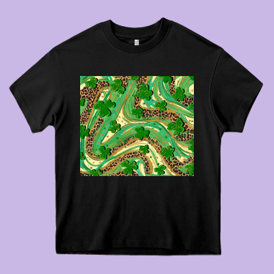 St. Patrick's Day Shamrock Leopard Heavy Core Tee Designed By Ranaportraitstore