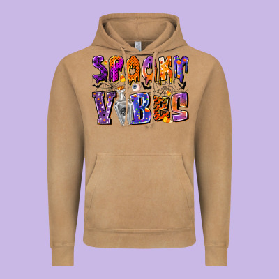 Spooky Vibes Vintage Hoodie Designed By Cowhidedigitalart
