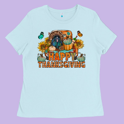 Happy Thanksgiving With Truck Bbs Ladies Tee Designed By Bundleandbundleshop