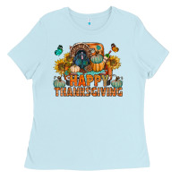 Baby Blue happy thanksgiving with truck bbs Ladies Tee - BundleAndBundleShop