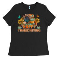Black happy thanksgiving with truck bbs Ladies Tee - BundleAndBundleShop