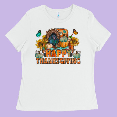 Happy Thanksgiving With Truck Bbs Ladies Tee Designed By Bundleandbundleshop