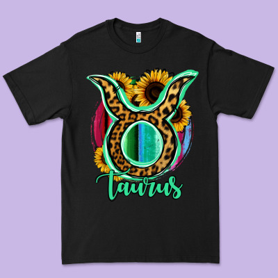 Taurus Zodiac Sign Sunflower Leopard Serape Premium Tee Designed By Ranaportraitstore