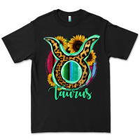 Black Taurus Zodiac Sign Sunflower Leopard Serape Premium Tee - RanaPortraitStore