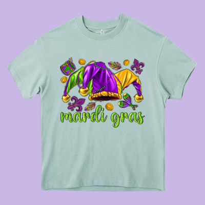 Mardi Gras With Jester Hat Heavy Core Tee Designed By Howdyjamesfarm