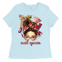Baby Blue nail queen messy bun with crown bbs Ladies Tee - BundleAndBundleShop