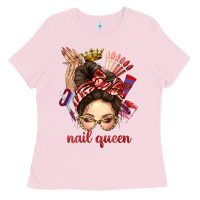 Bubblegum Pink nail queen messy bun with crown bbs Ladies Tee - BundleAndBundleShop
