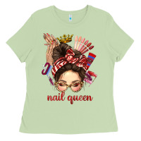 Matcha nail queen messy bun with crown bbs Ladies Tee - BundleAndBundleShop