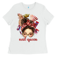 White nail queen messy bun with crown bbs Ladies Tee - BundleAndBundleShop