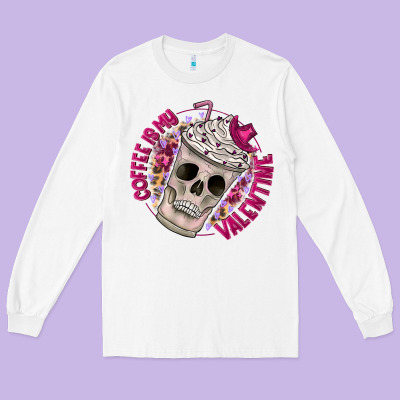 Coffee Is My Valentine Long Sleeve Tee Designed By Cowhidedigitalart