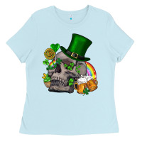 Baby Blue St Patrick's Day boho skull Ladies Tee - FaDigitalArtStudio