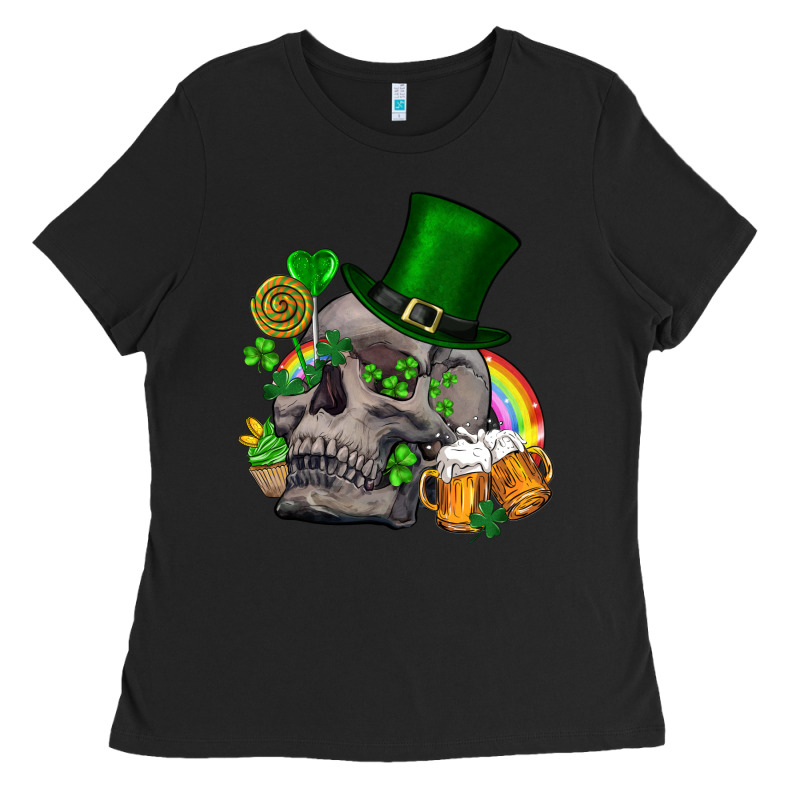 St Patrick's Day Boho Skull Ladies Tee by FaDigitalArtStudio | Teevron