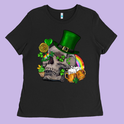 St Patrick's Day Boho Skull Ladies Tee Designed By Fadigitalartstudio