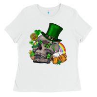 White St Patrick's Day boho skull Ladies Tee - FaDigitalArtStudio