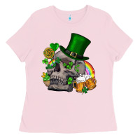 Bubblegum Pink St Patrick's Day boho skull Ladies Tee - FaDigitalArtStudio