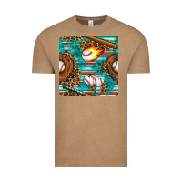 Vintage Coffee baseball glove and bat with serape seamless pattern Vintage Tee - BundleAndBundleShop