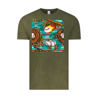 Vintage Olive baseball glove and bat with serape seamless pattern Vintage Tee - BundleAndBundleShop