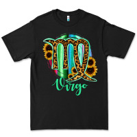 Black Virgo Zodiac Sign Sunflower Leopard Serape Premium Tee - RanaPortraitStore