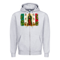 Heather Grey mexican flag our lady of guadalupe Zipper Hoodie - JahusDesignShop