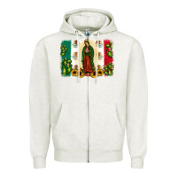 Oatmeal Heather mexican flag our lady of guadalupe Zipper Hoodie - JahusDesignShop