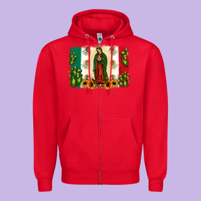 Mexican Flag Our Lady Of Guadalupe Zipper Hoodie Designed By Jahusdesignshop