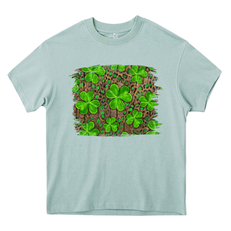 St Patrick's Day Shamrock And Leopard Distressed Heavy Core Tee by RanaPortraitStore | Teevron