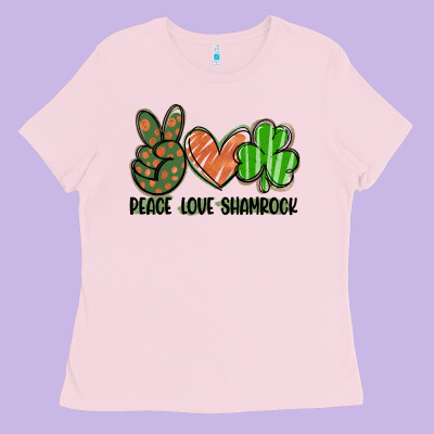 Peace Love Shamrock Ladies Tee Designed By Fadigitalartstudio