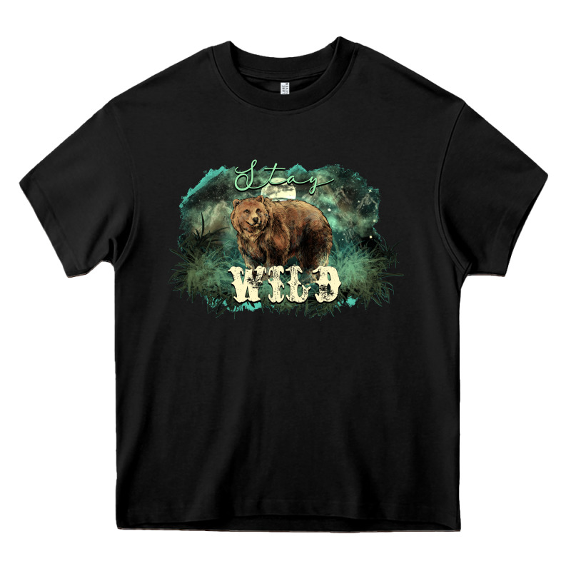 Stay Wild Night Grizzly Bear Heavy Core Tee by HowdyJamesFarm | Teevron