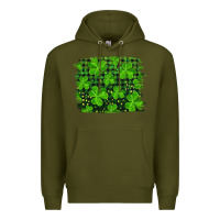 Army Green st patrick's day shamrock and plaid distressed background Premium Hoodie - RanaPortraitStore