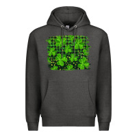 Charcoal Heather st patrick's day shamrock and plaid distressed background Premium Hoodie - RanaPortraitStore