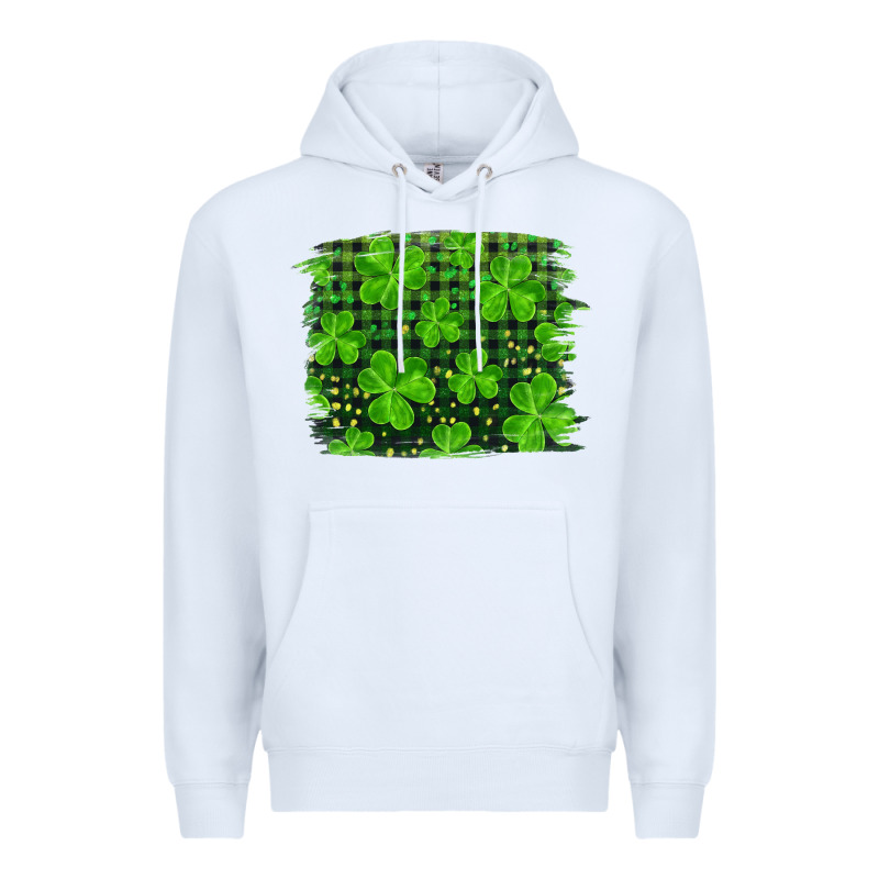 St Patrick's Day Shamrock And Plaid Distressed Background Premium Hoodie by RanaPortraitStore | Teevron
