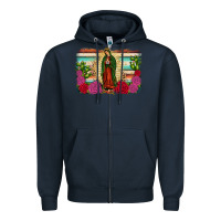 Navy western our lady of Guadalupe Zipper Hoodie - JahusDesignShop