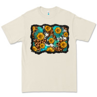 Cowhide Leopard Turquoise Sunflowers Pattern Olivia Premium Tee | Teevron