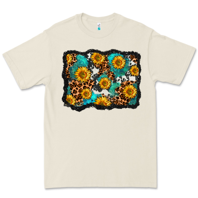 Cowhide Leopard Turquoise Sunflowers Pattern Olivia Premium Tee by OliviaCreatesArt | Teevron