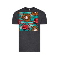 Vintage Black baseball helmet and glove with serape seamless pattern Vintage Tee - BundleAndBundleShop
