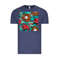 Vintage Denim baseball helmet and glove with serape seamless pattern Vintage Tee - BundleAndBundleShop