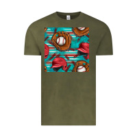 Vintage Olive baseball helmet and glove with serape seamless pattern Vintage Tee - BundleAndBundleShop