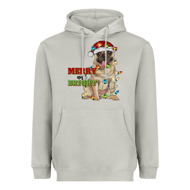 Merry And Bright Pug Heavyweight Hoodie by RanaPortraitStore | Teevron