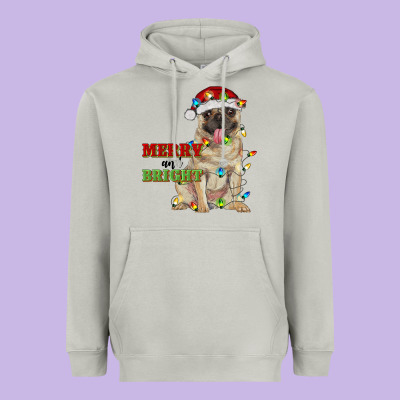 Merry And Bright Pug Heavyweight Hoodie Designed By Ranaportraitstore