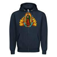 Navy sunflower our lady of guadalupe Zipper Hoodie - JahusDesignShop